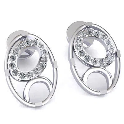 Pre-owned Jewelwesell Natural 0.15ct Round Cut Diamond Ladies Double Oval Earrings Solid 18k Gold