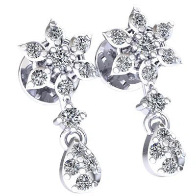 Pre-owned Jewelwesell Natural 0.15ct Round Cut Diamond Ladies Flower Drop Earrings Solid 18k Gold