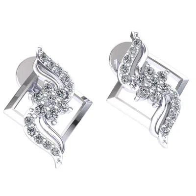 Pre-owned Jewelwesell Natural 0.15ct Round Cut Diamond Ladies Square Cluster Earrings 14k Gold In H