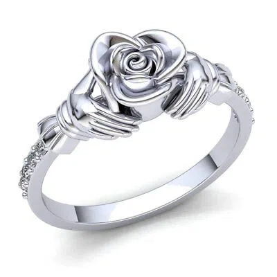 Pre-owned Jewelwesell Natural 0.15ct Round Diamond Ladies Personalized Hand Flower Fancy Ring 10k Gold
