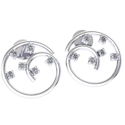 Pre-owned Jewelwesell Natural 0.1carat Round Cut Diamond Ladies Swirl Circle Earrings 18k Gold In F