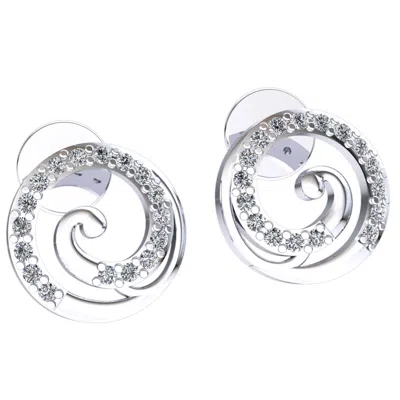 Pre-owned Jewelwesell Natural 0.1ct Round Cut Diamond Ladies Swirl Circle Earrings Solid 18k Gold In F