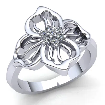Pre-owned Jewelwesell Natural 0.25ct Round Cut Diamond Ladies Fancy Flower Engagement Ring 10k Gold