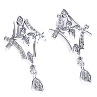 Pre-owned Jewelwesell Natural 0.25ct Round Cut Diamond Ladies Flower Drop Earrings Solid 10k Gold In H