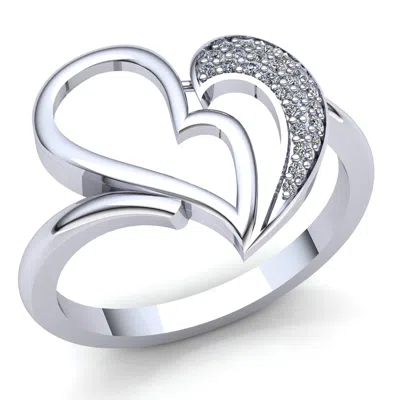 Pre-owned Jewelwesell Natural 0.25ct Round Cut Diamond Ladies Love Heart Anniversary Ring 10k Gold