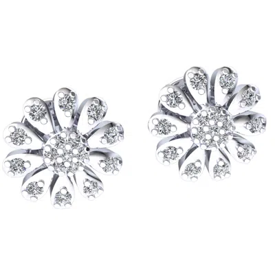 Pre-owned Jewelwesell Natural 0.2carat Round Cut Diamond Ladies Flower Studs Earrings 14k Gold In H