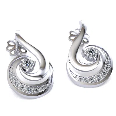 Pre-owned Jewelwesell Natural 0.2ct Round Cut Diamond Ladies Peacock Drop Earrings Solid 14k Gold In H