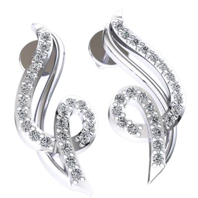 Pre-owned Jewelwesell Natural 0.2ct Round Cut Diamond Ladies Swirl Drop Earrings Solid 14k Gold In H