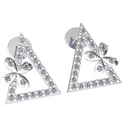 Pre-owned Jewelwesell Natural 0.2ctw Round Cut Diamond Ladies Triangular Drop Earrings 14k Gold In H