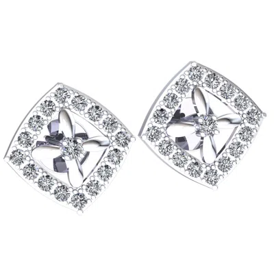 Pre-owned Jewelwesell Natural 0.3ct Round Cut Diamond Ladies Square Stud Earrings Solid 14k Gold In H