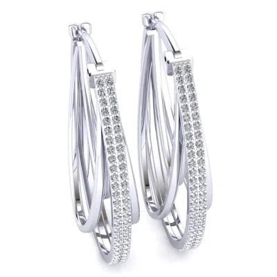 Pre-owned Jewelwesell Natural 0.55ct Round Cut Diamond Ladies 2-row Hoops Earrings Solid 14k Gold