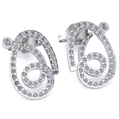 Pre-owned Jewelwesell Natural 0.5carat Round Cut Diamond Ladies Swirl Pave Earrings Solid 18k Gold