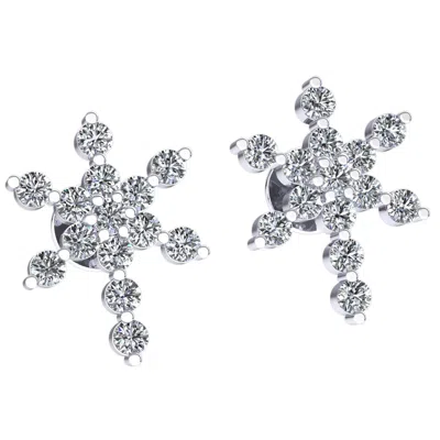 Pre-owned Jewelwesell Natural 0.65ct Round Cut Diamond Ladies Snowflake Stud Earrings 18k Gold In H