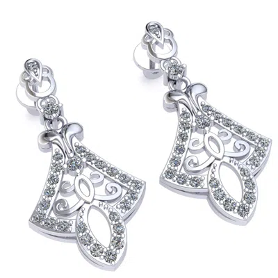 Pre-owned Jewelwesell Natural 0.75ct Round Cut Diamond Ladies Fancy For Her Dangle Earrings 14k Gold In J
