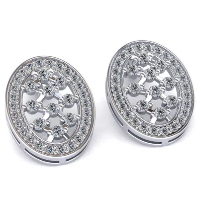 Pre-owned Jewelwesell Natural 1.25ct Round Cut Diamond Ladies Oval Checkered Earrings 10k Gold In J