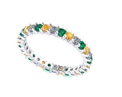 Pre-owned Jewelwesell Natural 1.2ct Alternating Diamond Emerald Citrine Eternity Band 10k White Gold