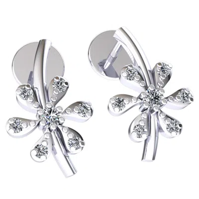 Pre-owned Jewelwesell Real 0.07carat Round Cut Diamond Ladies 7stone Flower Earrings 18k Gold