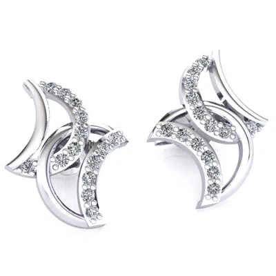 Pre-owned Jewelwesell Real 0.15carat Round Cut Diamond Ladies Crescent Moon Earrings Solid 14k Gold