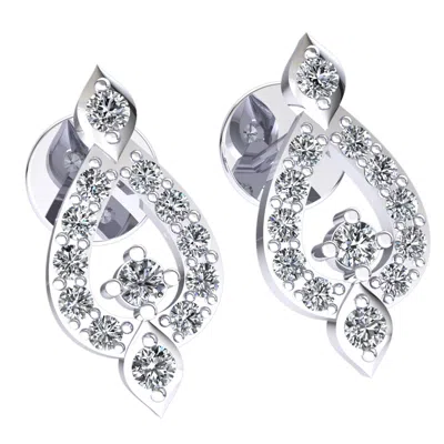 Pre-owned Jewelwesell Real 0.15carat Round Cut Diamond Ladies Fancy Drop Earrings Solid 14k Gold In H