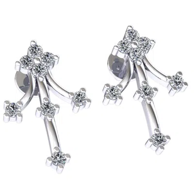 Pre-owned Jewelwesell Real 0.15ctw Round Cut Diamond Ladies Fashion Cluster Earrings 18k Gold