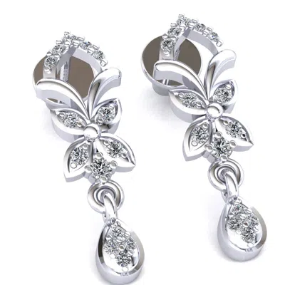 Pre-owned Jewelwesell Real 0.2ctw Round Cut Diamond Ladies Butterfly Teardrop Earrings Solid 18k Gold