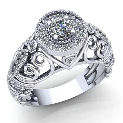 Pre-owned Jewelwesell Real 0.5carat Round Cut Diamond Ladies Bridal Halo Engagement Ring 14k Gold