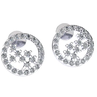 Pre-owned Jewelwesell Real 0.66carat Round Cut Diamond Ladies Circle Studs Earrings Solid 18k Gold In F