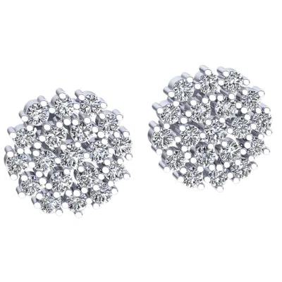 Pre-owned Jewelwesell Real 0.66carat Round Cut Diamond Ladies Cluster Flower Earrings 10k Gold In H