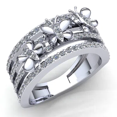 Pre-owned Jewelwesell Real 0.75carat Round Diamond Ladies Fancy Butterfly Anniversary Ring 14k Gold