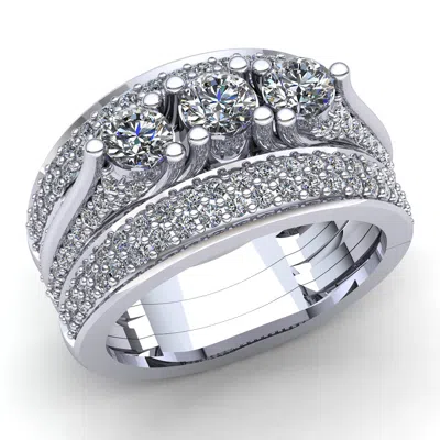 Pre-owned Jewelwesell Real 2carat Round Cut Diamond Ladies Bridal 3-stone Engagement Ring 14k Gold