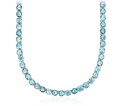 Pre-owned Jewely F Natural Aaa Swiss Blue Topaz Tennis Necklace In 925 Sterling Silver (5mm) 18"