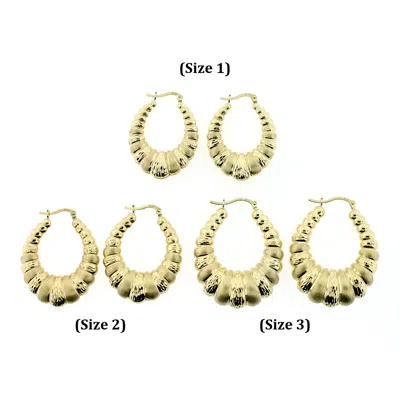 Pre-owned Jewelzworld Womens Real 10k Yellow Gold Diamond Cut Scalloped Hoop Shrimp Earrings, 3 Sizes