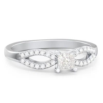 Jewlr 1/2 Ct. Princess Gemstone Split Engagement Ring With Accents In Metallic