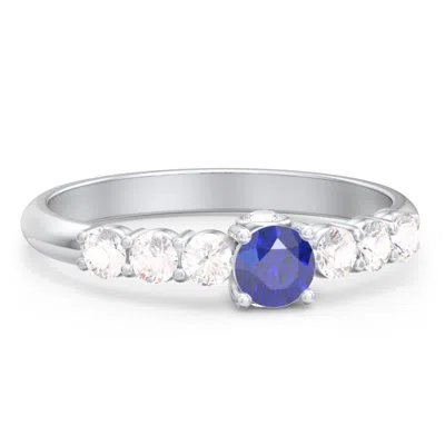 Jewlr 1/2 Ct. Round Gemstone Peek-a-boo Engagement Ring With Side Gemstones In Metallic