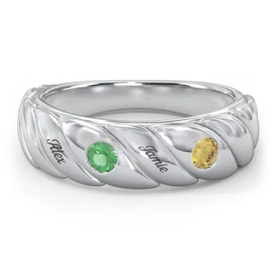 Jewlr 2 Birthstone Flat Twisted Croissant Ring In Silver