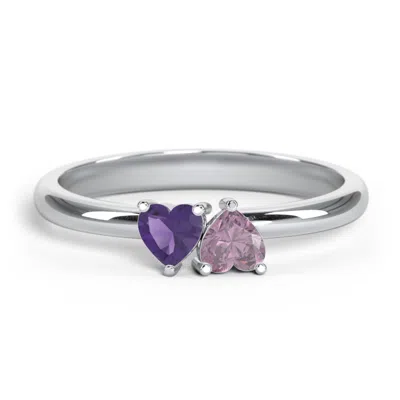 Jewlr 2 Heart Birthstone Ring In Sterling Silver