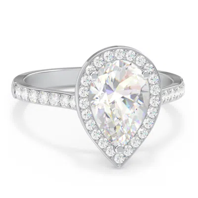 Jewlr 2.5 Ct. (10.5x7mm) Pear Moissanite Halo Engagement Ring With Side Stones In Silver