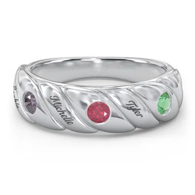 Jewlr 3 Birthstone Flat Twisted Croissant Ring In Silver