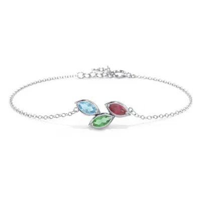 Jewlr 3 Marquise Birthstone Leaf Bracelet In Silver