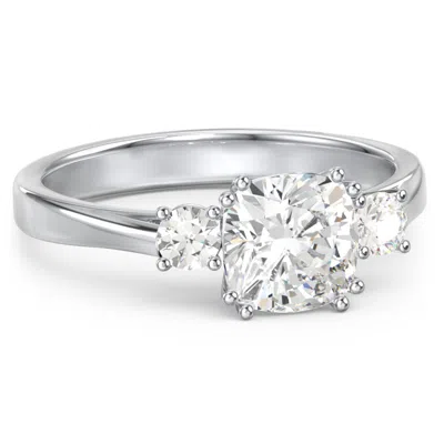 Jewlr 3 Stone Cushion Cut Duchess Birthstone Ring In Silver