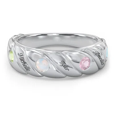 Jewlr 4 Birthstone Flat Twisted Croissant Ring In White