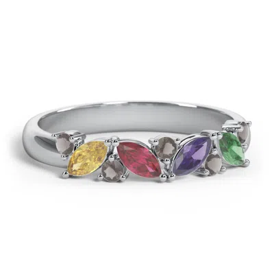 4 Marquise Birthstone Ring With Round Accents In Silver from Jewlr