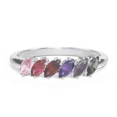 Jewlr 6 Stone Marquise Birthstone Ring In Metallic