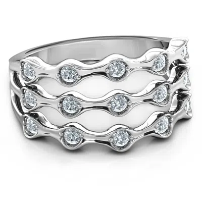 Jewlr Alternating Stone Fashion Wave Ring In Silver