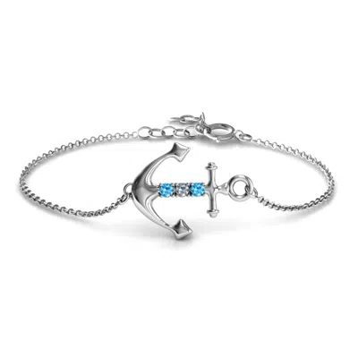 Jewlr Anchor Birthstone Bracelet With Three Stones In Sterling Silver