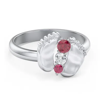 Jewlr Baby Feet Birthstone Ring In Silver