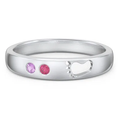 Jewlr Baby Footprint Cutout Band With 2 Birthstones In Silver