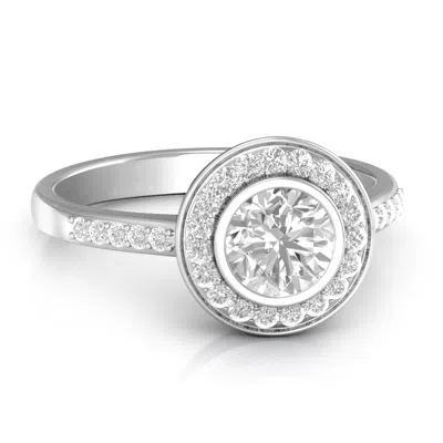 Jewlr Bezel Halo Accent Engagement Ring In Silver