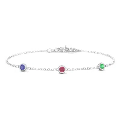 Jewlr Bezel-set Round Stone Station Bracelet In Silver