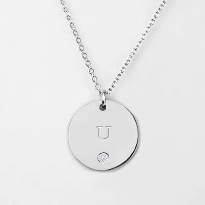 Jewlr Birthstone U Initial Disc Pendant In Metallic